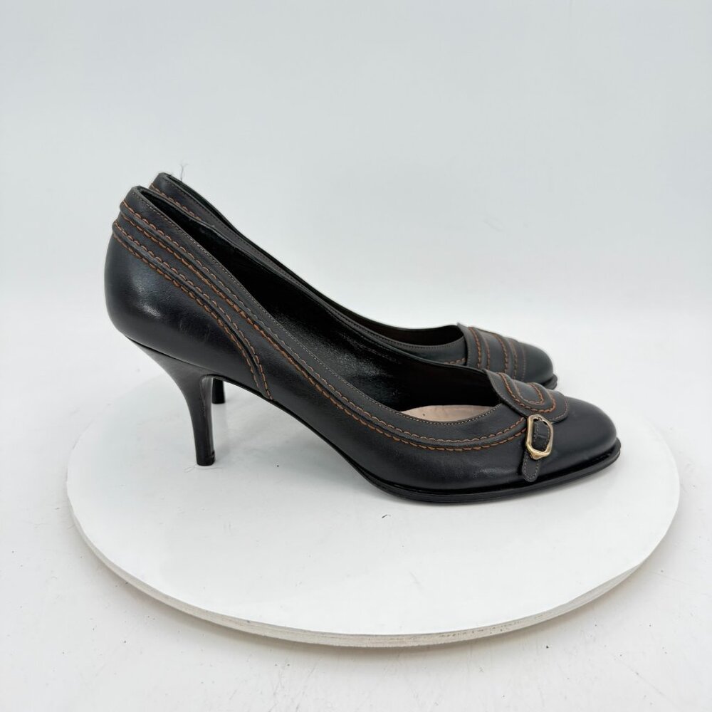 Salvatore Ferragamo Women Size 10B Brown Leather Belt Slip On Pump Heel Shoes - Picture 4 of 11